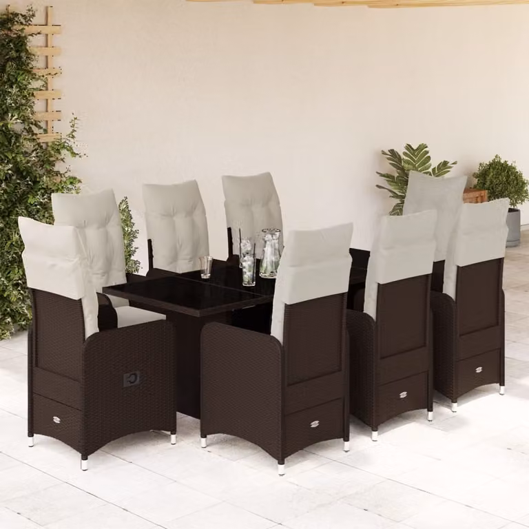Maison Exclusive - Set da giardino bistrot 9 pezzi con cuscini marroni in polyrattan
