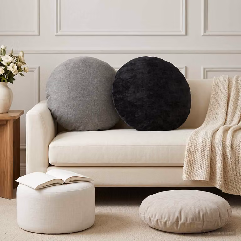 Set di 6 federe rotonde vidaXL HEERLEN in tessuto chenille grigio chiaro, Ø 50 cm