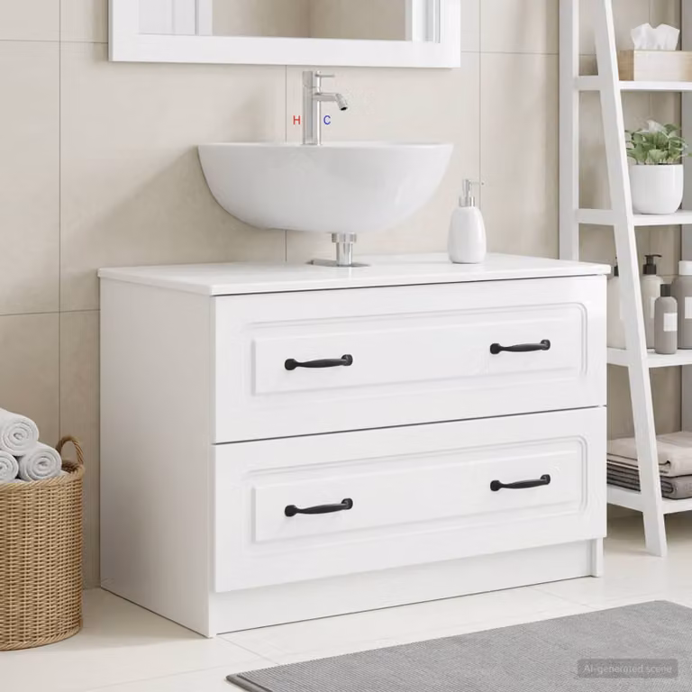 vidaXL Armadio per Lavabo da Bagno UTRECHT Bianco Lucido con Ante a Battente e Ripiani Interni