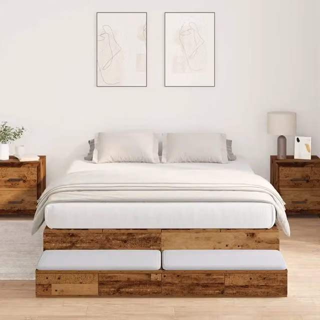Struttura letto con contenitore con porta Legno vecchio 135 cm 3335707
