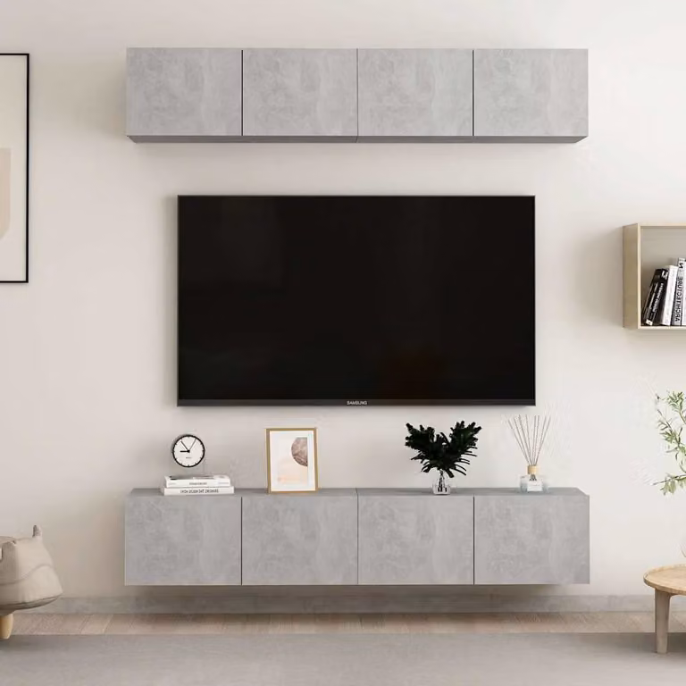 Set di 4 mobili TV moderni vidaXL in legno e MDF, colore grigio, da appendere a parete, L 80 x P 30 x H 30 cm