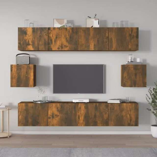 Set di mobili porta TV da 6 pezzi vidaXL in legno multistrato color rovere marrone per soggiorno con montaggio a parete – 1
