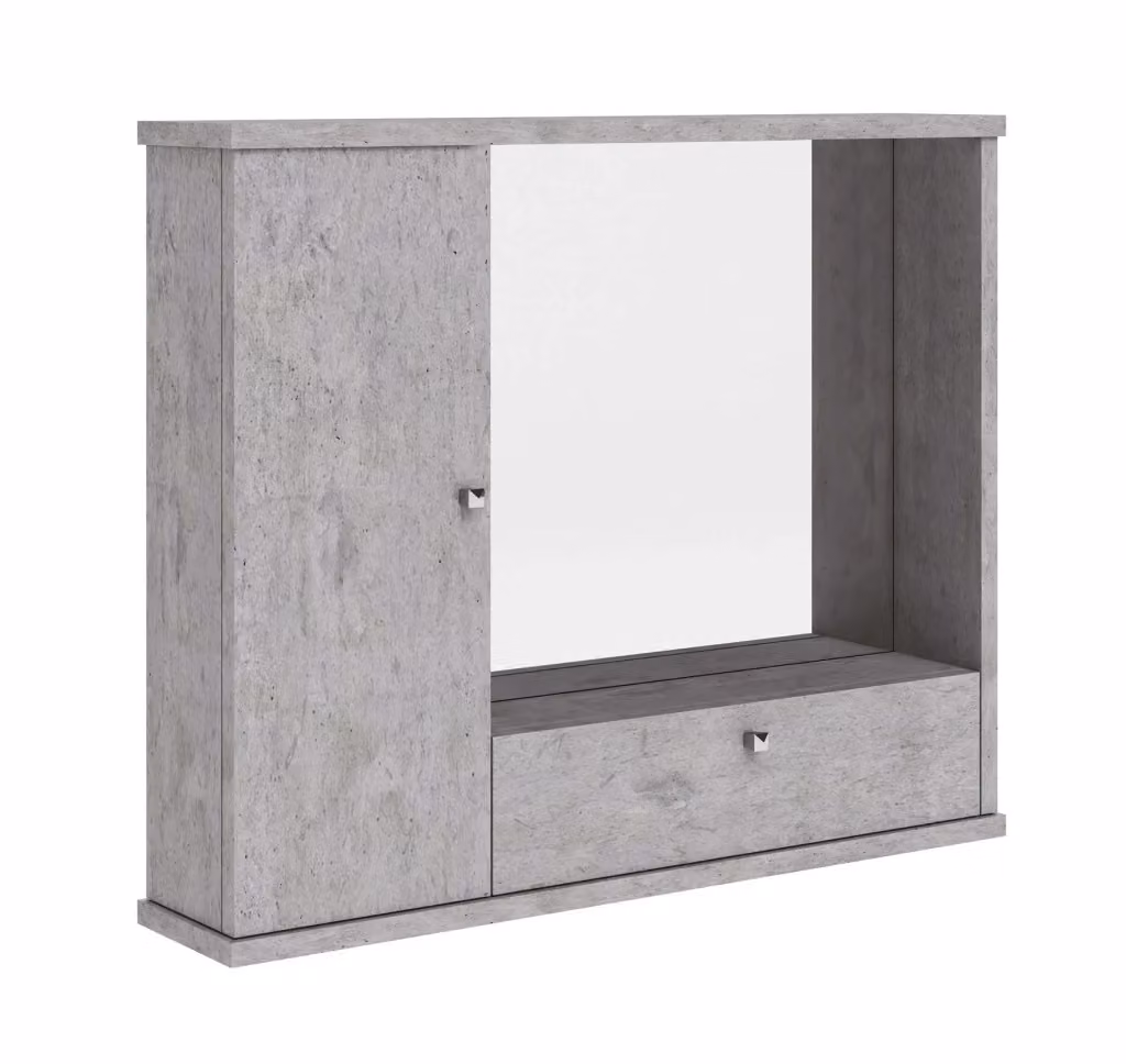 Specchiera da bagno moderna IPERBRIKO con anta ribaltabile in legno MDF grigio cemento H 61 x L 73 x P 14 cm – 2