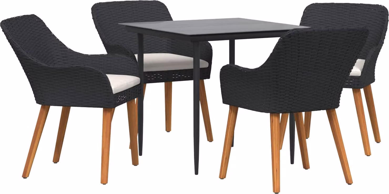 Set da Pranzo per Giardino con cuscino 5 pcs Nero polyrattan
