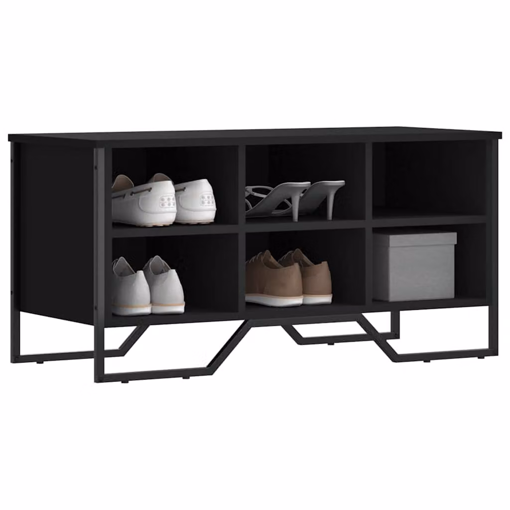 Scarpiera nera vidaXL in legno e metallo L: 90 cm, P: 38 cm, H: 45,5 cm