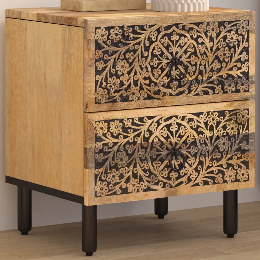 Comodino vidaXL in legno di mango e metallo stile retro, marrone, L 40 cm x P 33 cm x H 46 cm