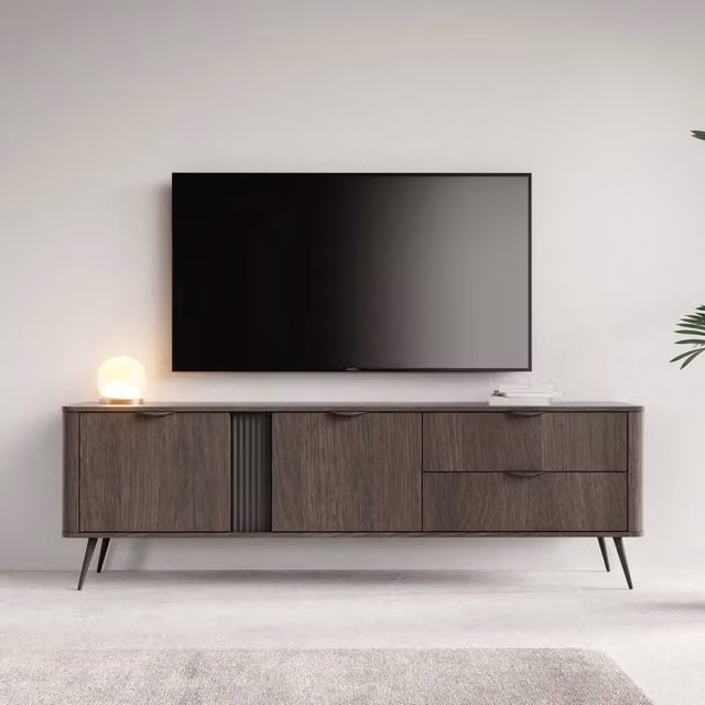 Kamirili, Mobile Porta tv 2 Cassetti, 195x38x61h cm Marrone Noce