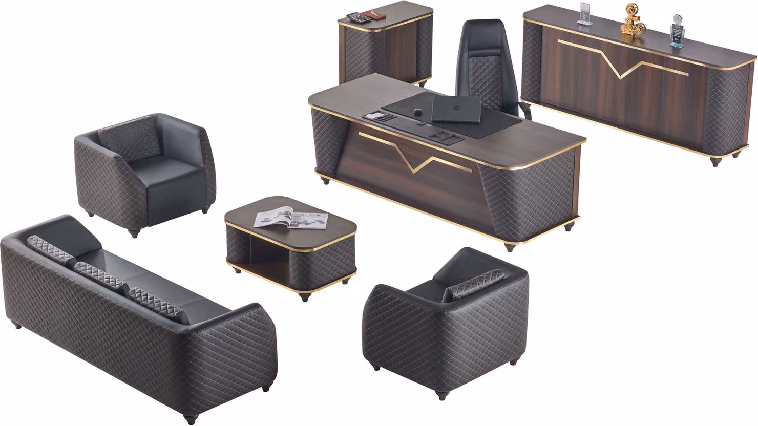 Arbeitszimmer Set Komplett Schreibtisch Sideboard Sofas Einrichtung Büro