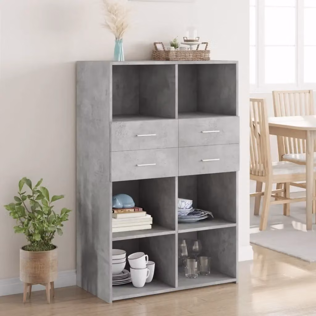 Credenza moderna in legno multistrato Grigio Cemento L: 80 cm, P: 42,5 cm, H: 124 cm – 2