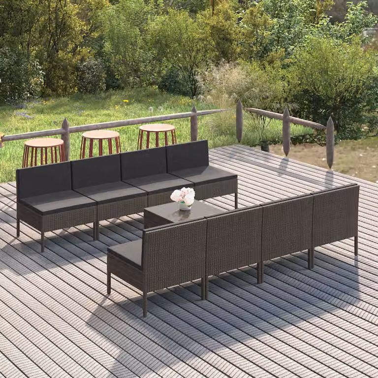 Set Divani da Giardino vidaXL 9 Pezzi a Forma di U con Cuscini Antracite e Grigio