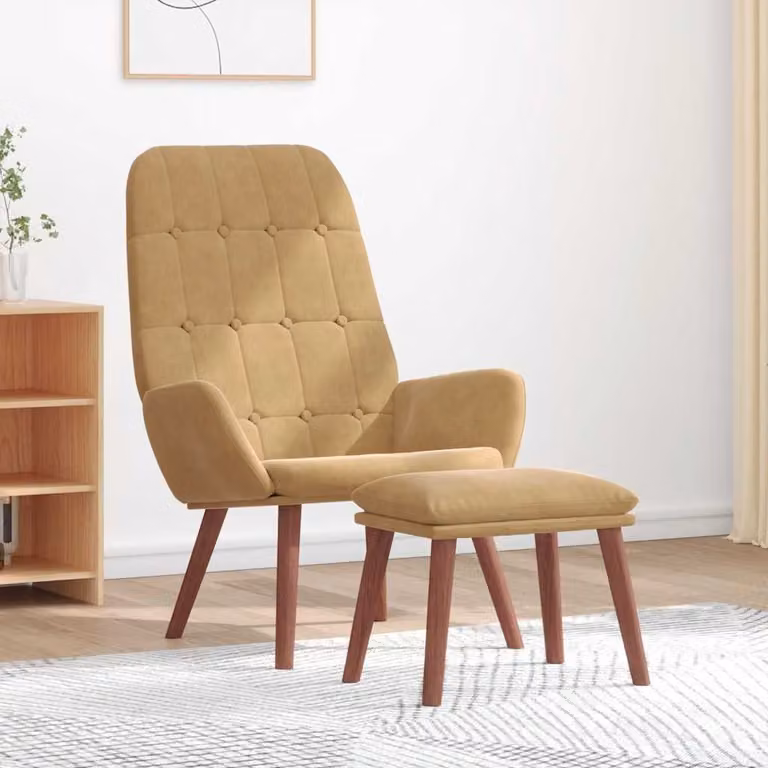 vidaXL Poltrona Relax con Poggiapiedi in Velluto Marrone con Design Mid-Century