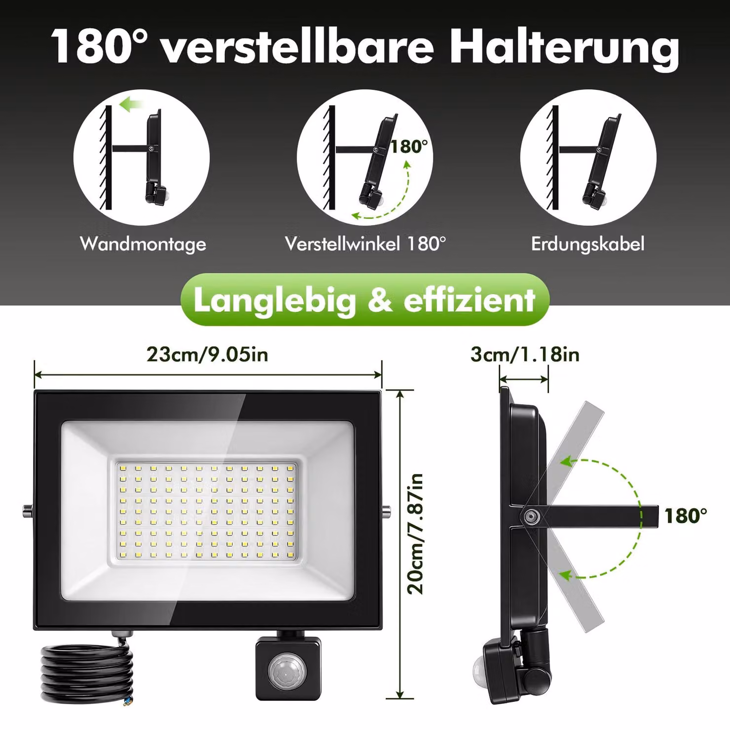 Fari a LED da esterno - 100 W - Sensore di movimento - Adatti per ambienti esterni - Impermeabili - 3000 K - Confezione da 2 - 220–240 V