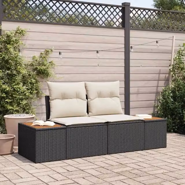 Divano da giardino-Sofa da Giardino-Divano da esterno Nero 184 x 62 x 85cm polyrattan 482927