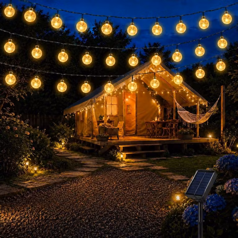 Catena luminosa solare, 17 metri, 100 LED, grado di protezione IP65, 8 modalità, luce bianco caldo