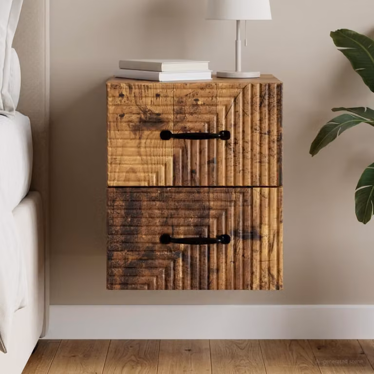 vidaXL Mobiletto da notte sospeso in legno marrone opaco L: 34,5 cm, P: 33 cm, H: 40 cm