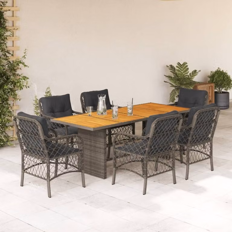 Maison Exclusive - Set da pranzo da giardino 7 pezzi con cuscini grigio in polyrattan