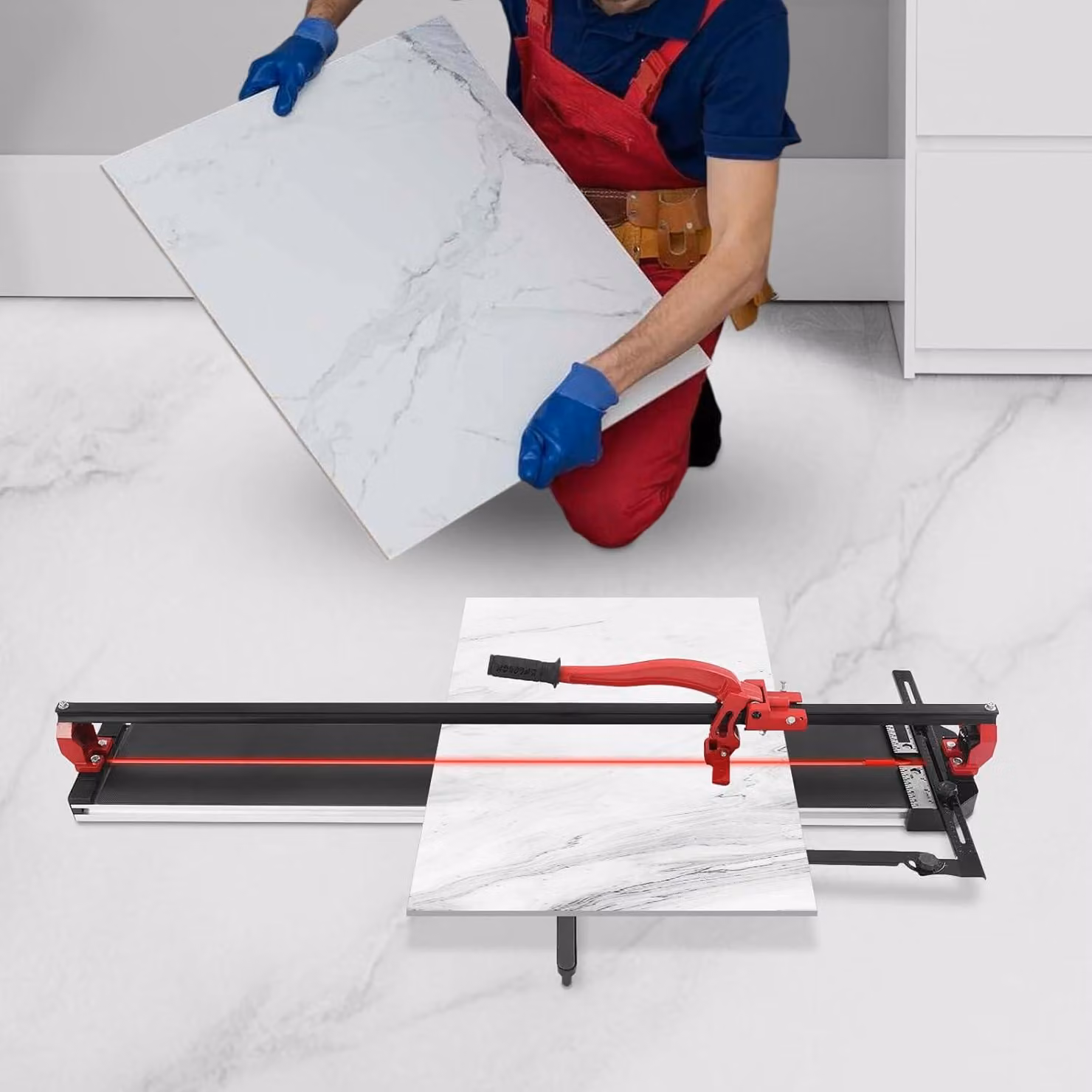 Tagliapiastrelle manuale con base antiscivolo, guida di precisione e cuscinetti a sfera per tagli rapidi e precisi