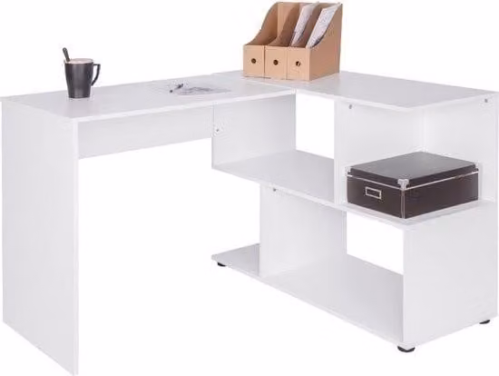 Scrivania di design - scrivania ad angolo - moderna e pratica - robusto truciolato e legno - bianco semplice - adatta a bambini e adulti