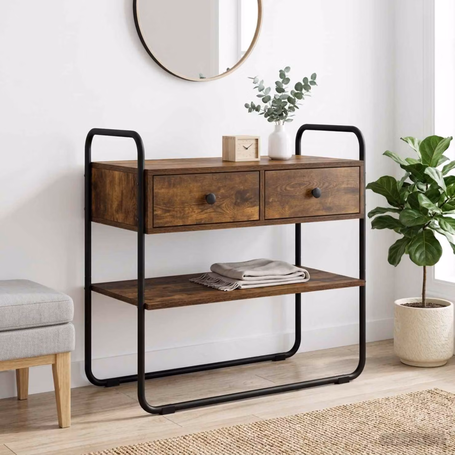 vidaXL Tavolo consolle moderno in rovere fumo L: 80 cm, P: 40 cm, H: 75 cm