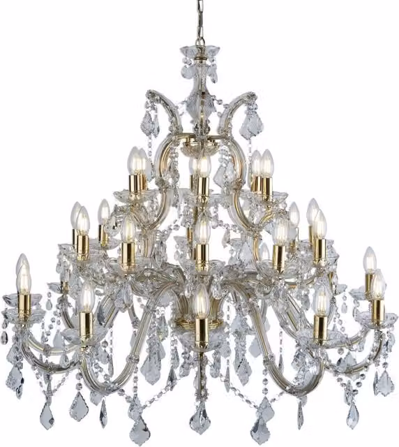 Lampadario Classico Marie Therese SEARCHLIGHT in Acciaio e Acrilico Trasparente con 30 Luci E14 Regolabile