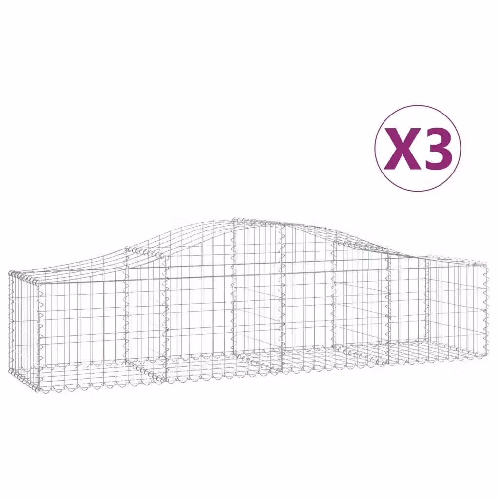 Set di 3 Cesti Gabbioni ad Arco vidaXL in Acciaio Zincato Argento L: 200 cm, P: 50 cm, H: 40-60 cm – 2