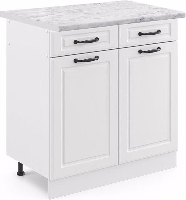 Mobiletto base per cucina R-Line Bianco rustico/Bianco 80 cm, PL Marmo Vicco