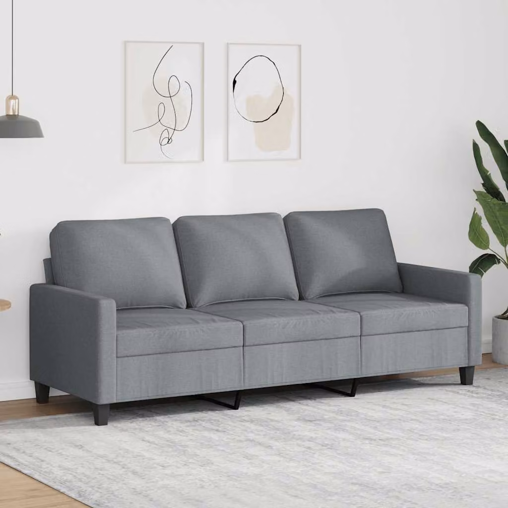 vidaXL Divano a 3 Posti Moderno in Tessuto Grigio con Struttura in Metallo L: 198 cm, P: 80 cm, H: 77 cm