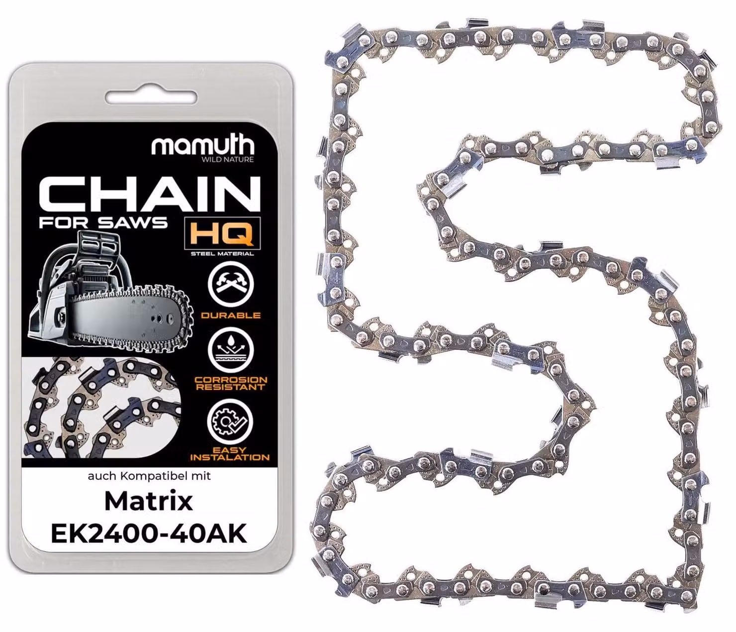 Catena per motosega, lunghezza 35 cm, spessore 1,3 mm, passo 3/8", modello 52 TG, compatibile con Matrix EK2400-40AK