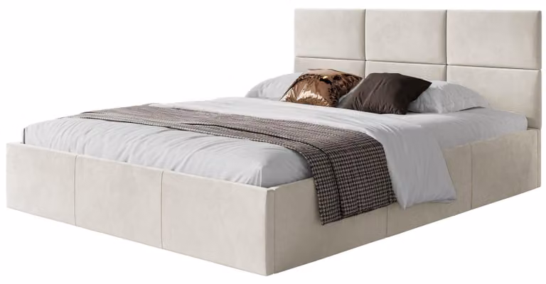 Selsey Nestio – Letto imbottito 180x200 con contenitore, rivestito in velluto, color crema