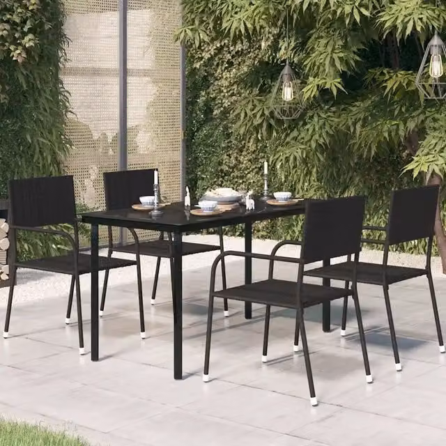 Tavolo da giardino rettangolare vidaXL in acciaio verniciato nero e vetro L: 140 cm, P: 70 cm, H: 74 cm