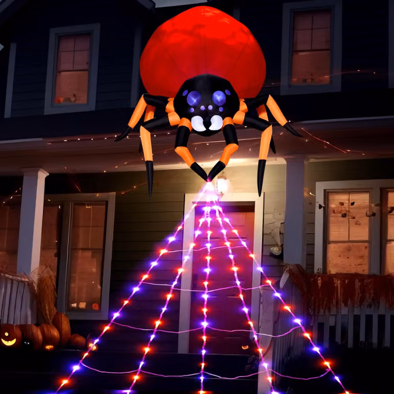 Ragno gonfiabile per Halloween, altezza 2,1 metri, con ragnatela e illuminazione a LED