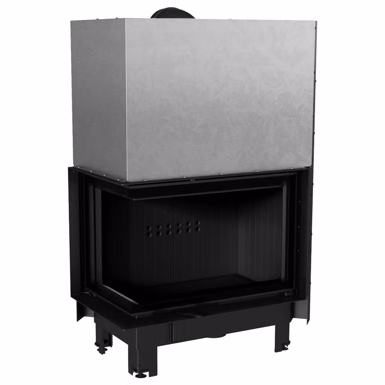 Inserto per caminetto KRATKI MBA sinistro 17 kW Ø 200 con porta scorrevole in vetro curvo pannellato nero
