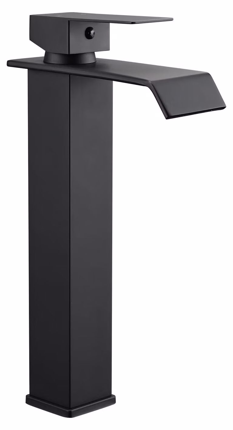 Miscelatore per lavabo nero, modello cascata, in acciaio inossidabile, monocomando, foro singolo