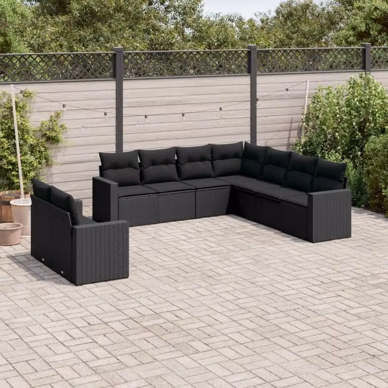 Maison Exclusive - Set Divani da Giardino 9 pz con Cuscini Nero in Polyrattan