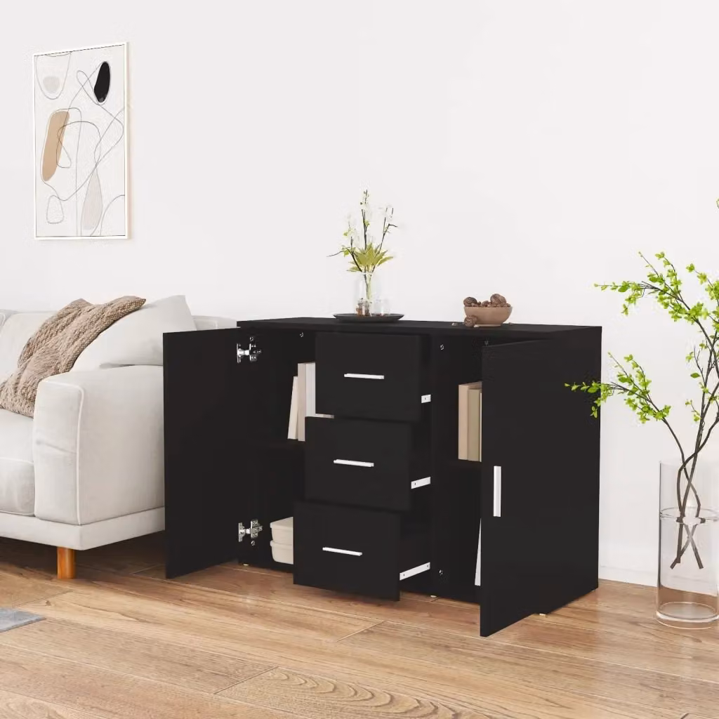 Credenza Buffet Armadio da Cucina o Soggiorno Nera in Legno Multistrato con Finitura Opaca L: 91 cm, P: 29,5 cm, H: 65 cm – 2