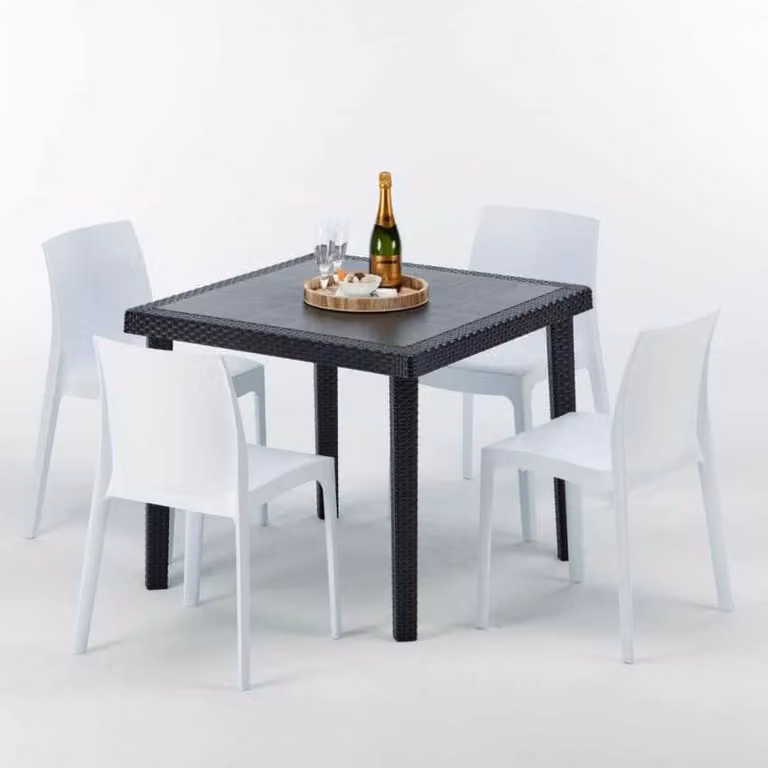 Tavolo quadrato nero e 4 sedie Set di bastoni da esterno in polipropilene colorato Grand Soleil Rome Passion - Bianco