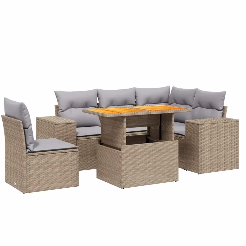 vidaXL Set Divano da Giardino 6 pz in Polyrattan con Cuscini Beige e Grigio per Esterno – 2
