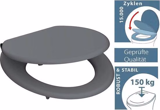 Sedile WC con chiusura ammortizzata, in legno, grigio, portata massima 150 kg