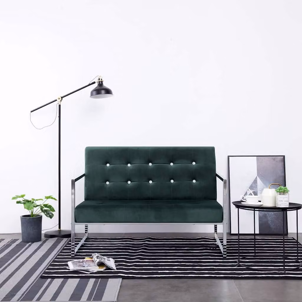 vidaXL Divano a 2 Posti Moderno in Velluto Verde con Struttura in Legno e Metallo L: 114 cm, P: 78 cm, H: 81 cm