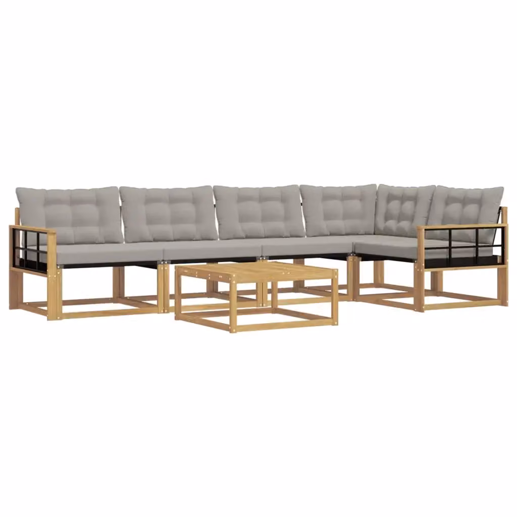Set di divani da esterno a L con tavolino vidaXL in legno di acacia, bianco e grigio – 2