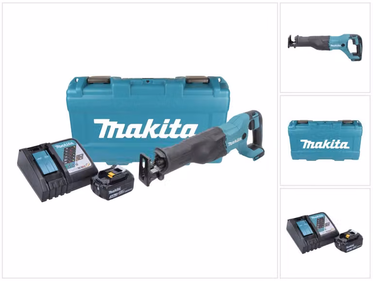 Makita DJR 186 RF1K 18V Seghetto diritto a batteria in valigetta da trasporto + 1x Batteria BL 1830 3,0 Ah + Caricabatterie rapido DC 18 RC