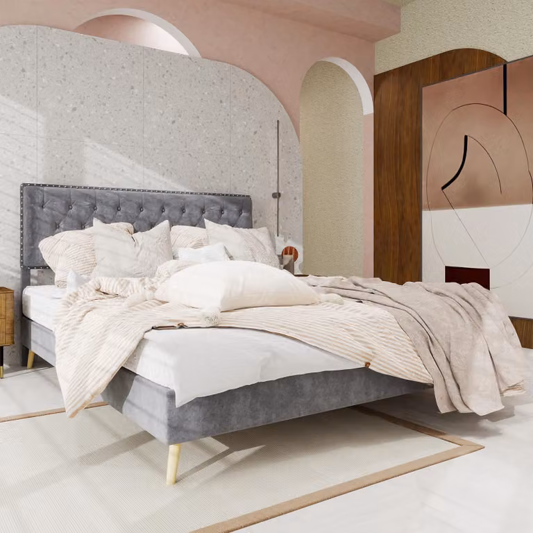 Sweiko Letto moderno minimalista morbido, testata confortevole e morbida, 160x200CM, grigio, mobili multifunzionali per la camera da letto, struttura del letto a contenitore basso non include asta a gas, non include materasso.