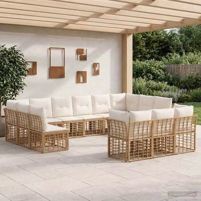 Set di divani da esterno 13-Posti Naturale e Bianco Crema 3437594