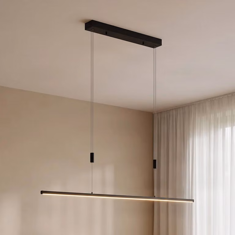 Lampada LED a sospensione Lucande Stakato, 120 cm, 6 luci, dimmerabile Stakato Lucande,, Nero, Soggiorno / Sala da pranzo, Metallo, Moderno