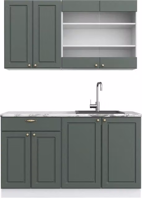 Cucina completa Fame-Line Verde-oro rustico/Bianco 140 cm, PL Marmo Vicco
