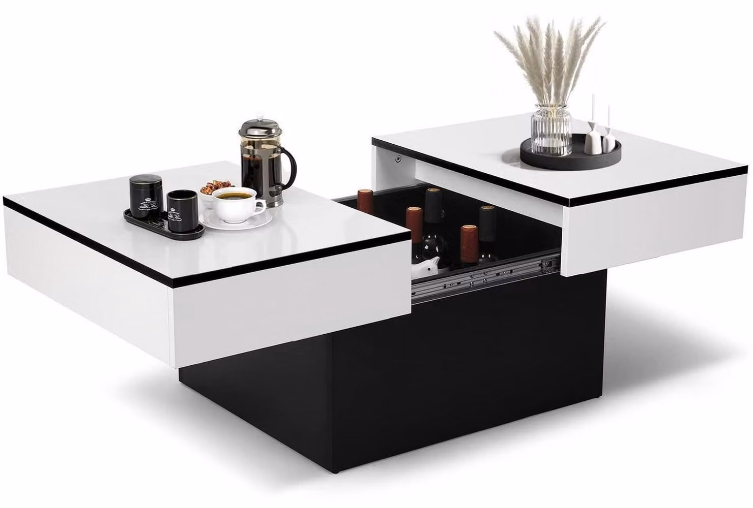 Tavolino da caffè bianco lucido, dimensioni 129x58x40 cm, allungabile