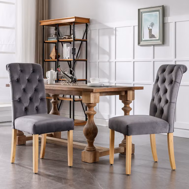 MODFU - Sedia da pranzo imbottita (set da 2 pezzi) con gambe in legno massello, poltrona per il soggiorno o la cucina con schienale, sedia da pranzo per la cucina o il soggiorno, velluto, grigio