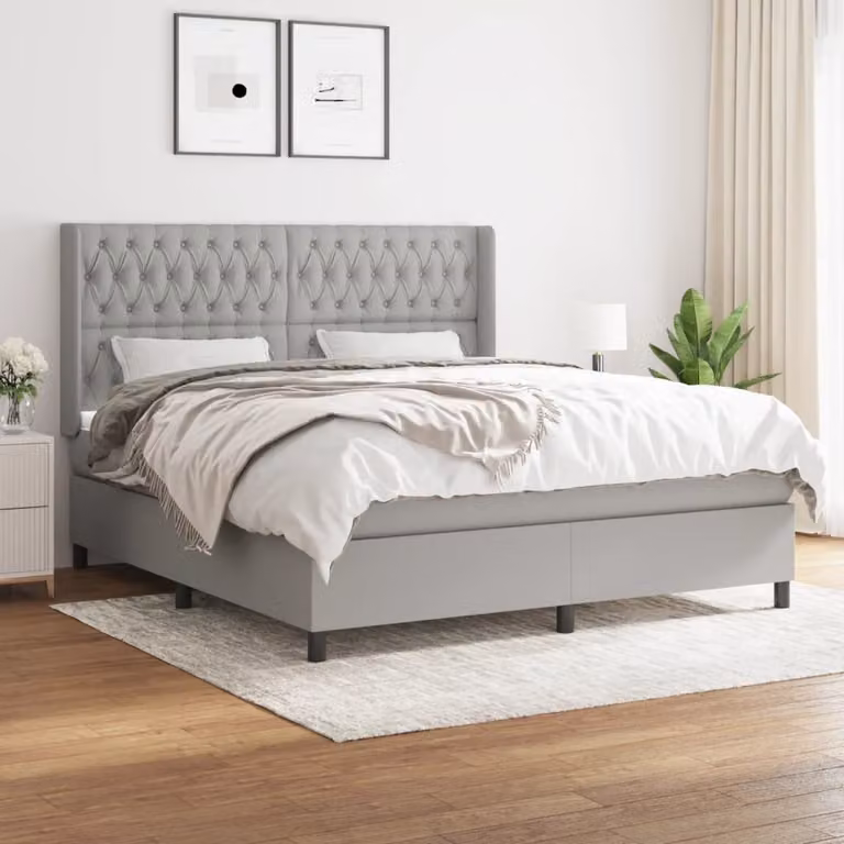 The Living Store Letto a molle con materasso grigio chiaro 180x200 cm in tessuto