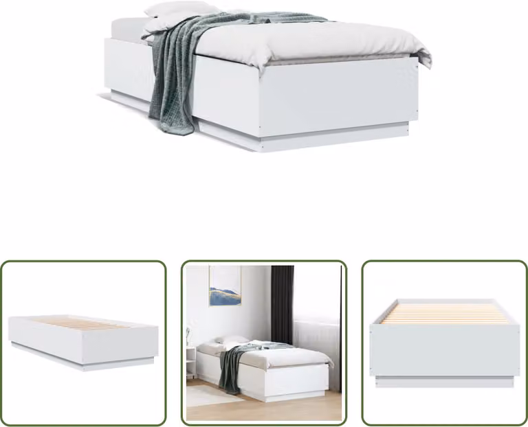 The Living Store Struttura per letto bianca 100x200 cm in materiale ligneo