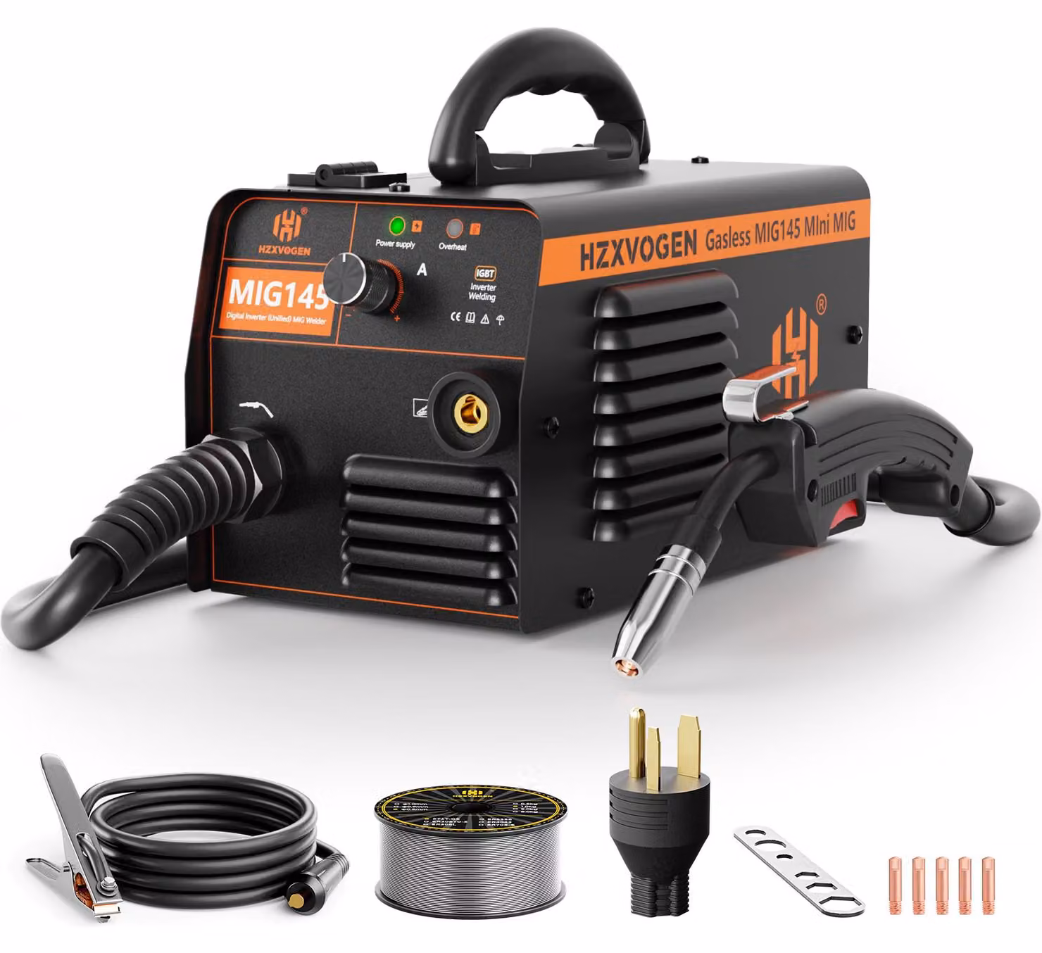 Saldatrice MIG145 semiautomatica - 220 V - Potenza: saldatura senza gas con filo animato - Impermeabile IP21